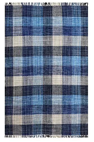 Dmora Moderner Sacramento-Teppich, Kelim-Stil, 100% Baumwolle, blau, 110x60cm