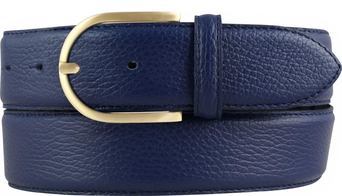 BELTINGER Damen-Gürtel aus gemasertem Leder mit Steppnaht 4 cm | Hochwertiger Ledergürtel mit Pigmentprägung 40mm Damen | Jeans-Gürtel mit goldener Gürtelschließe 4cm | Blau 90cm