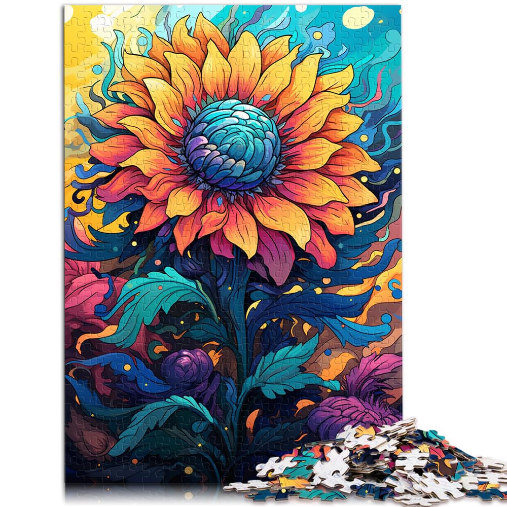 Puzzles für farbenfrohe Fantasie-Sonnenblumen. Puzzles für Erwachsene mit 1000 Teilen. Holzpuzzles eignen ganze Familie und sind 1000 Teile (50 x 75 cm) groß.