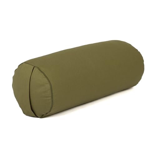 bodhi | Yoga Bolster ECO | 100% Bio-Baumwolle | Yogarolle mit Bio Dinkelfüllung | Waschbar | Yogakissen rund für Restoratives Yoga Übungen | Groß 65 x 20 cm (lodengrün)