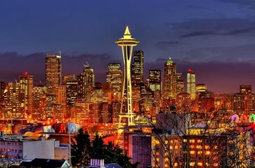 HfmQuisutron Jigsaw Puzzle 1000 Teile Seattle City Scenery Poster Holzpuzzle Home Stress Relieving Game Vf14Za