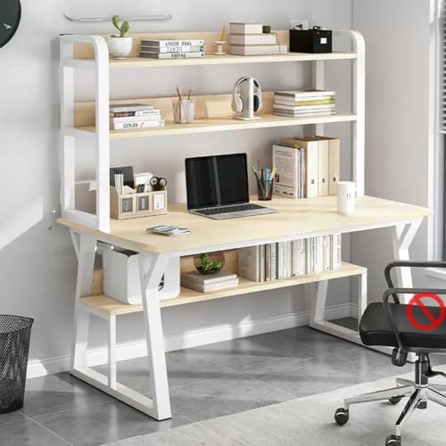 Gvqng Computertisch Mit BüCherregal, Breiter BüRotisch Mit Doppelten AblagefläChen, Schreibtisch Mit Metallrahmen FüR Die Arbeit Im Arbeitszimmer, FüR Ordnung Und Platzersparnis,A,120 * 60CM