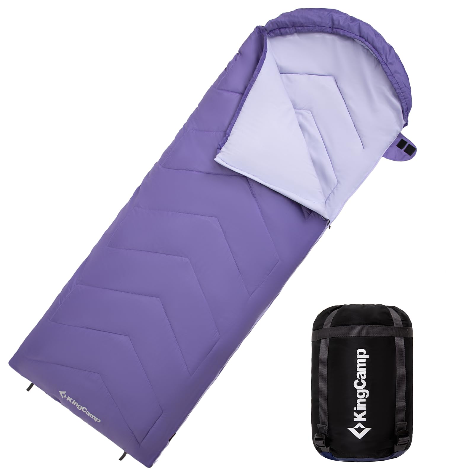 KingCamp Schlafsack, warm und leicht, Innen- und Außendesign, komplett entfaltbar, wasserabweisend und langlebig, Schlafsack Outdoor Camping, (Lila L Zip, 220×75cm)