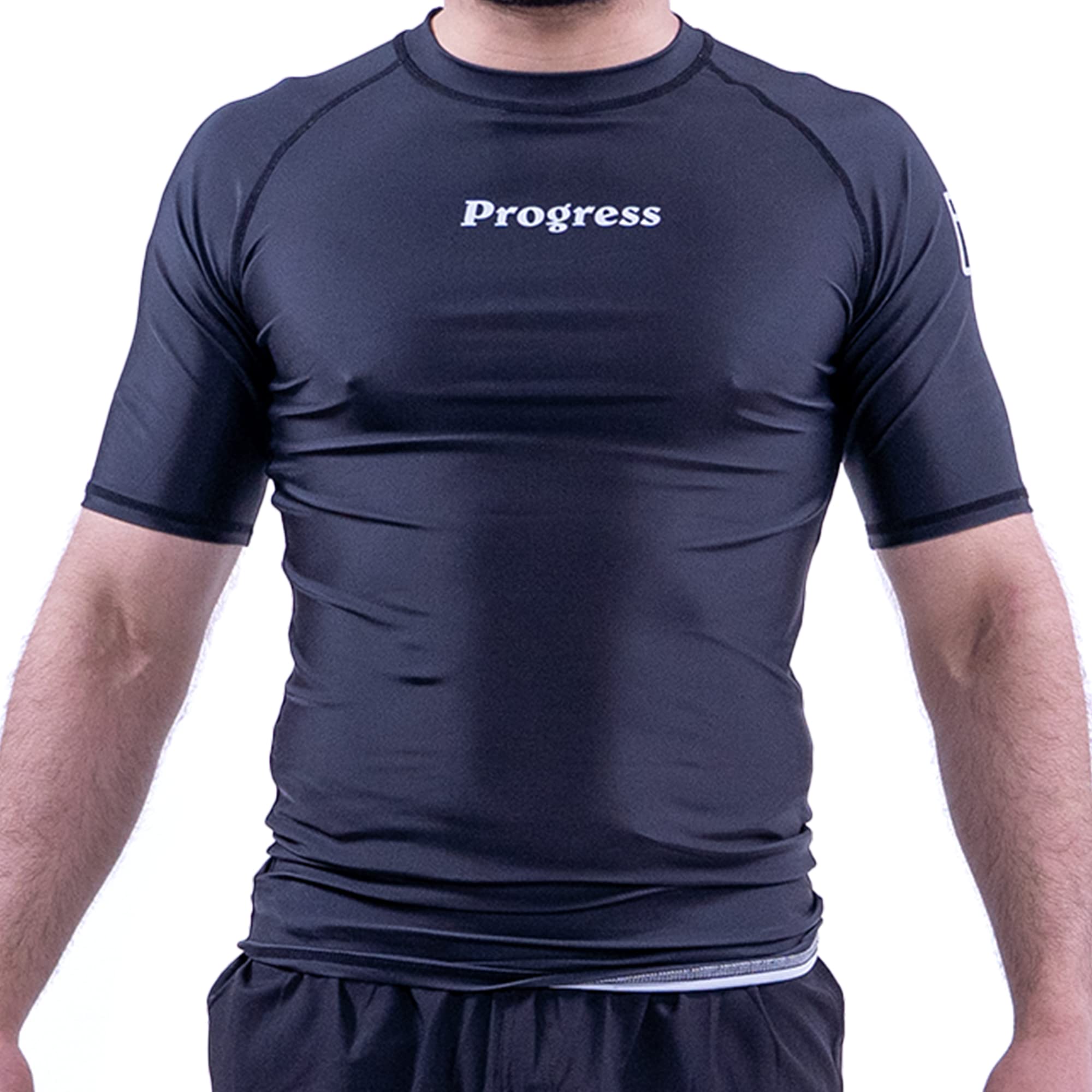 Progress Jiu Jitsu Academy Short SleeveRashguard | Flexibler und langlebiger BJJ Rashguard | Feuchtigkeitsableitendes Kompressionsoberteil für Damen und Herren | 80% Polyester/20% Elastan