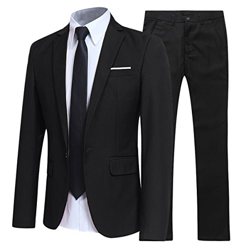 Allthemen Herren 2-Teilig Slim FIT Business Anzug Schwarz X-Large