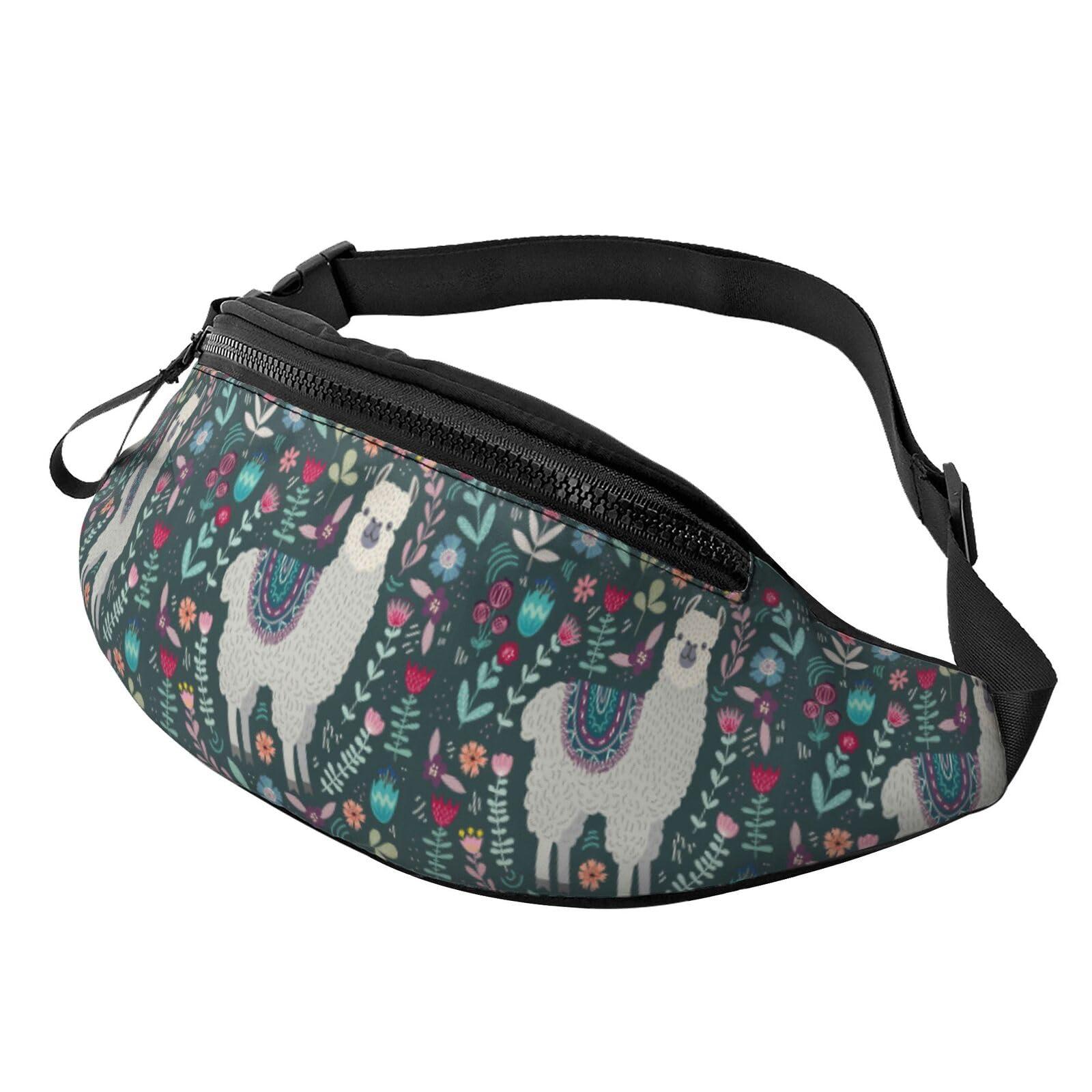 HSJFS Modische Hüfttasche mit Motiv Wolf heulender Mond, verstellbare Hüfttasche, lässige Brusttasche, Blumen-Alpaka, Einheitsgröße