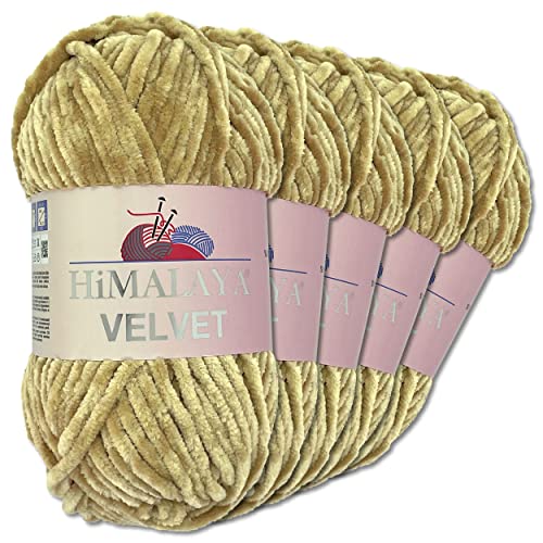 Frida's Wollhaus Himalaya 5 x 100 g Velvet Chenille-Wolle Handarbeit Amigurumi Dolphin 40 Farben (90017 | Sandstein)