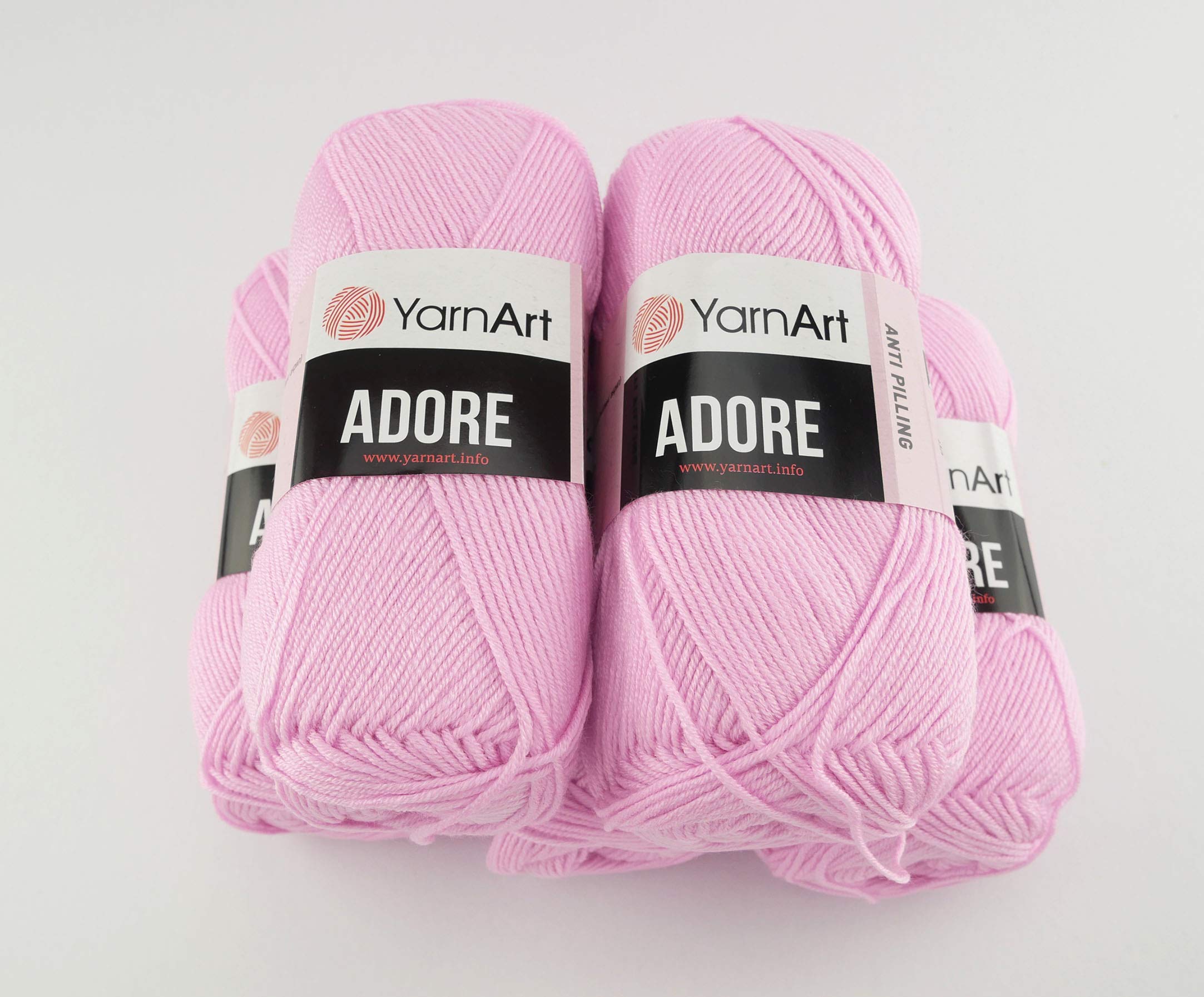 5 x 100g Strickgarn YarnArt Adore Uni, Antipilling türkische Wolle (hellrosa 338)