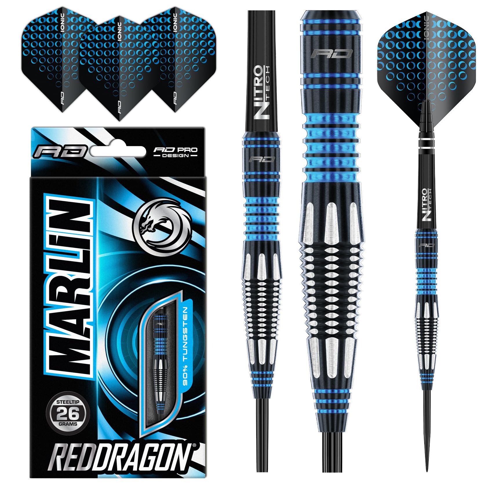 RED DRAGON Marlin: 26 Gram Professional Tungsten Darts Set with Flights and Stems