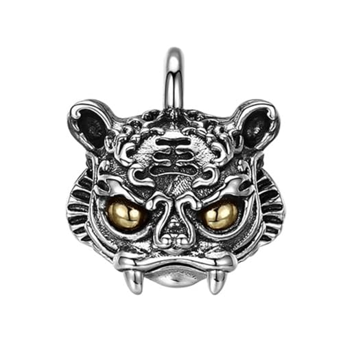 VOYADE S925 Sterling Silber Vintage Tiger Kopf Anhänger, Männer Und Frauen Personalisierte Tiger Kopf Anhänger Halskette,Silber,Single Pendant