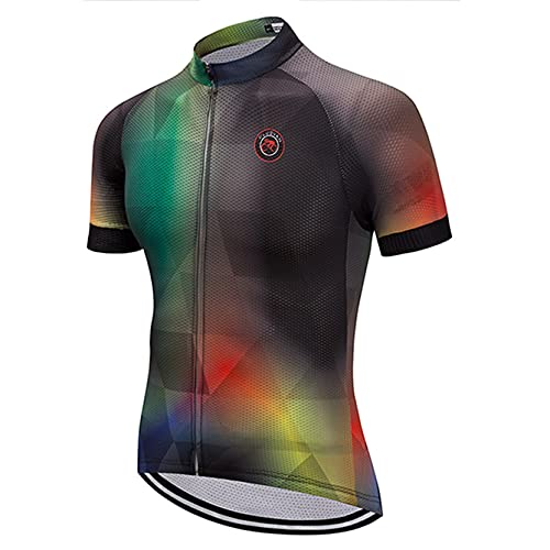 Hotlion Herren-Fahrradtrikot, kurzärmelig, mit 3 Gesäßtaschen, feuchtigkeitsableitend, atmungsaktiv, schnell trocknend, Cd8179, Groß