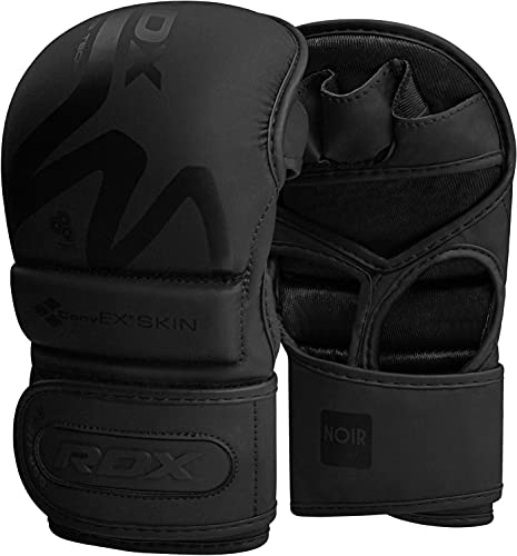 RDX Profi MMA Sparring Handschuhe, Maya Hide Leder, Kampfsport Kickboxen Gepolstert Gloves, Lang Handgelenkstütze,Muay Thai Sandsack Boxsack Pratzen Punchinghandschuhe, Schwarz Männer Herren