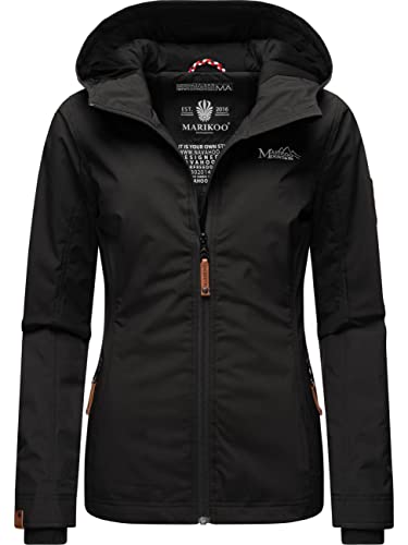 MARIKOO Damen Übergangs-Jacke leicht gefüttert mit Kapuze Brombeere Black Gr. XS