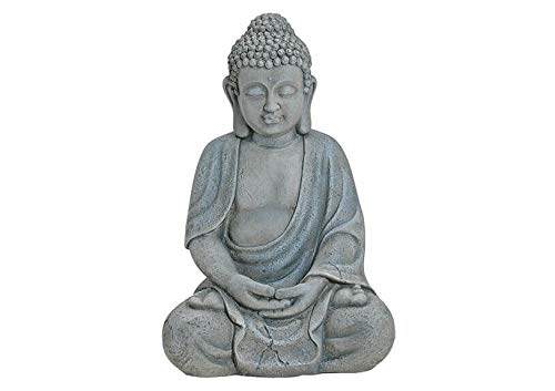 kA Der Glücks Buddha aus Magnesia Grau, Wetterfeste Buddha Figur für Haus und Garten, Outdoor Buddha 30 cm