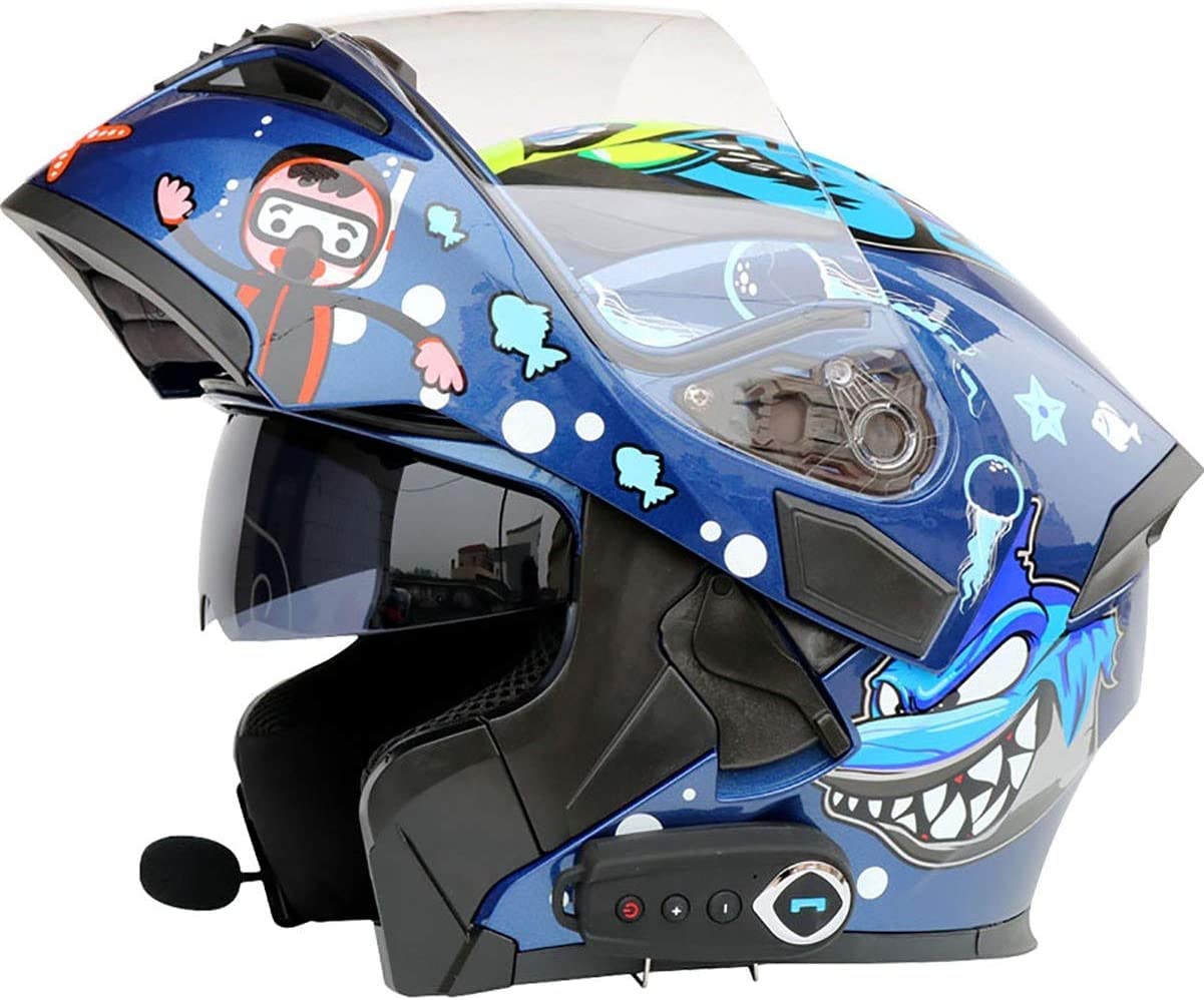 Klapphelm Motorrad Bluetooth-Helme,Modular-Klapphelm Integralhelm,DOT/ECE-zugelassen Motorradhelm Für Damen Und Herren,mit Lautsprechermikrofon Für Automatische Antworten (Color : H, Size : 2XL=63-6