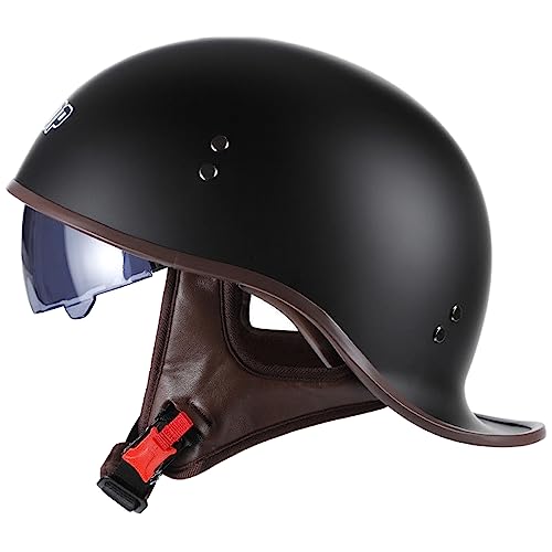 Halbschalenhelm Schwalbenschwanz-Design Motorrad-Helm, Roller-Helm mit Visier Einstellbar Schnellverschluss-Gurt, für Scooter Chopper Biker Harley Moped DOT/ECE-Zulassung,E-XL(59~60cm)