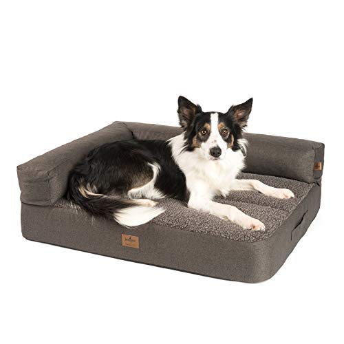 JAMAXX Premium 2-in-1 Hunde-Sofa - Orthopädisch Memory Visco, Abnehmbare Polster, Oeko-TEX Abnehmbarer Bezug Waschbar, Weiches Fleece oder Lammfell/Sherpa, PDB3014 (M) 90x70 braun