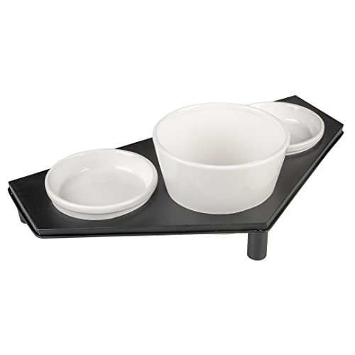 duvoplus, Dinner Set Stone UP Dreieck 200 ml – 41,8 x 21,8 cm weiß/schwarz, Ständer aus Stahl, glasierte Keramik, für Nassfutter, Trockenfutter und Wasser, spülmaschinenfest