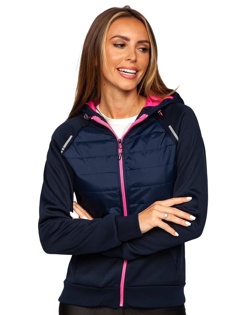 BOLF Damen Übergangsjacke Steppjacke Reißverschluss Outdoorjacke Schuljacke Classic Hoodie Freizeitjacke Sport Style KSW4009 Dunkelblau S [D4D]