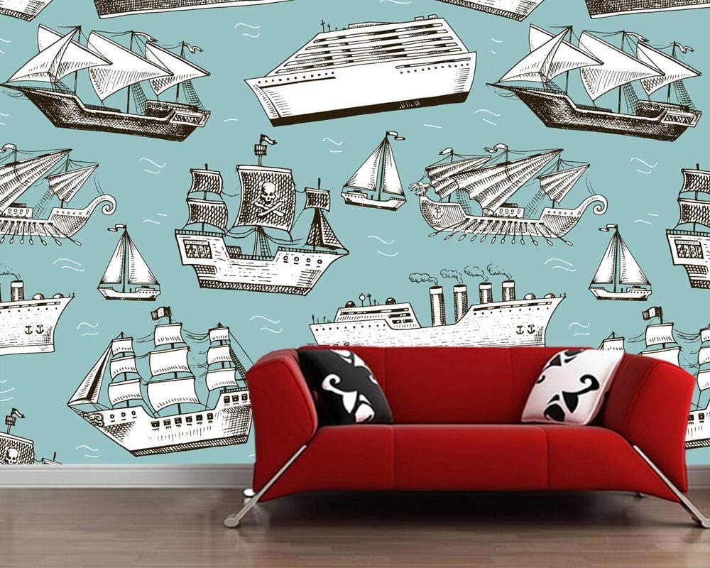 Cartoon Meer Segelboot Kreuzfahrtschiff 3D Tapete Poster Restaurant Schlafzimmer Wohnzimmer Sofa TV Dekorative Wand-250cm×170cm