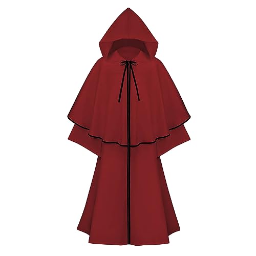 WANGTIANXUE Mittelalter Kleidung Damen, Mittelalter Umhang Damen Vintage Gothic Stil Kapuzenumhang Große Größen Faschingskostüme Frauen Umhang Halloween Cosplay Kostüme Erwachsene