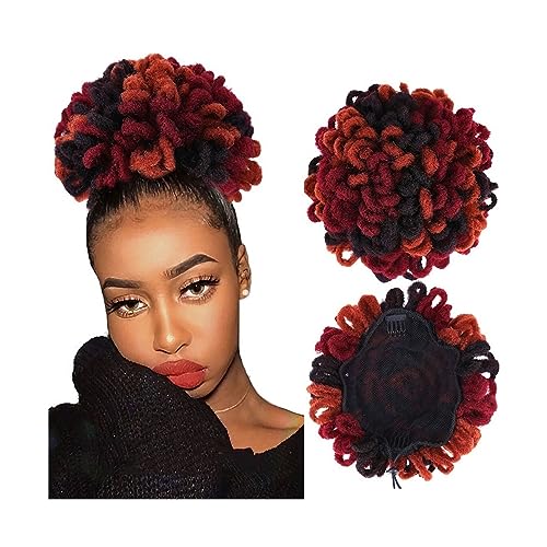 Haarknoten Dreadlock Dutt Afro High Puff Kordelzug Pferdeschwanz Haarknoten Haarteile Faux Locs Clip In Pferdeschwanz Extensions Synthetische Haarknoten Stücke for schwarze Frauen Haarschmuck Damen (