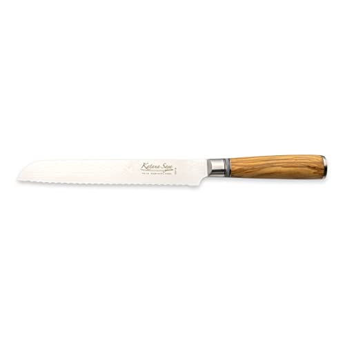 Katana Saya 20 cm Brotmesser, 67-lagiger VG-10 Damast-Edelstahl, Griff aus Olivenholz