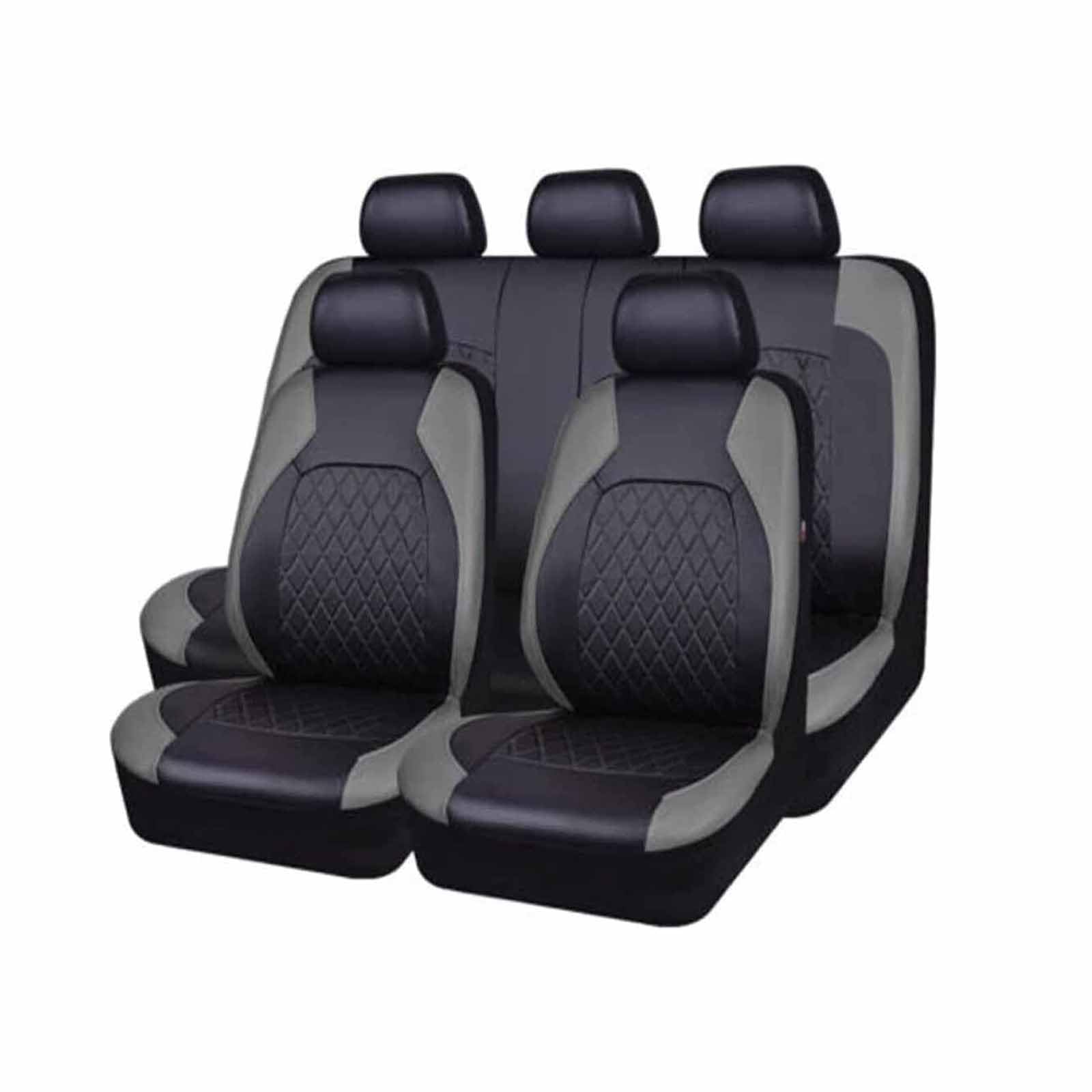 Auto Sitzbezüge Sets Für Citroen C3 Aircross C4 Aircross C5 Aircross C5 Aircross S, 9 Stück Leder Set Sitzbezug Komplett-Set wasserdichte Autositzschoner Zubehör,B/9pcs Set Grey