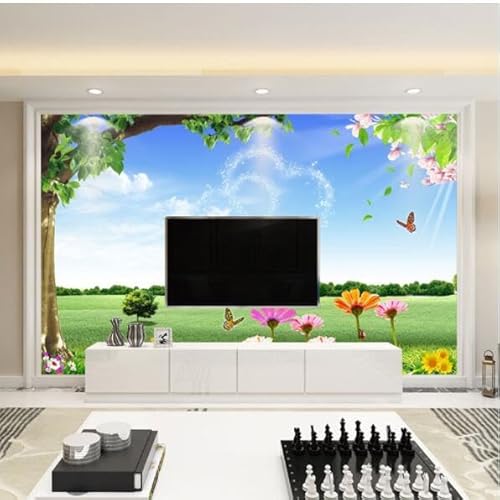 tyujlkjddlf Tapete Wandbild 3D Benutzerdefinierte Blauer Himmel, Liebe, Wolken, Grasland, Landschaft, Tapete, Tv-Hintergrund, Sofa, Wandverkleidung, Wandmalerei, Nahtloses Wandbild-350Cmx245Cm