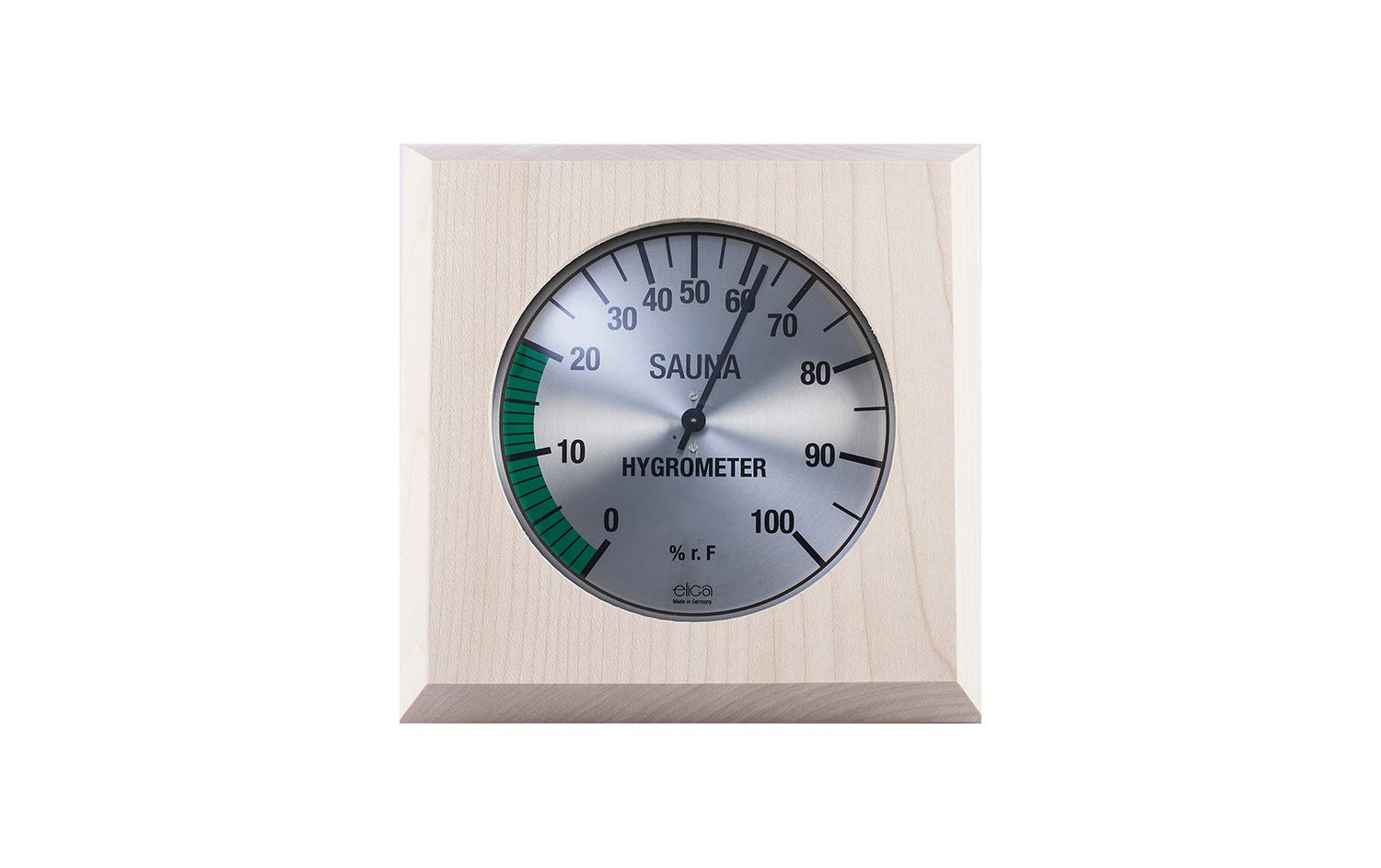 eliga Hygrometer silberfarben 135 mm in 4-eckigem Holzrahmen 170 mm