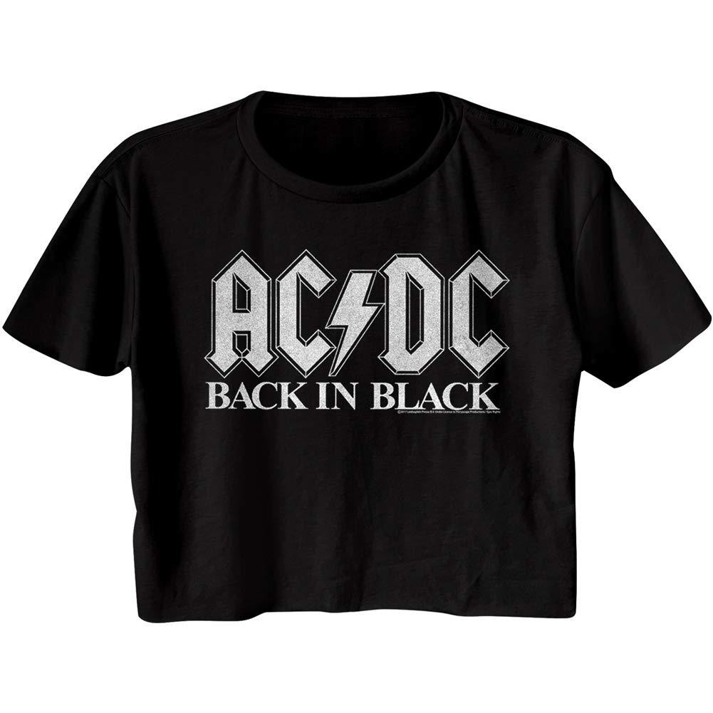 ACDC Rock Band Back in Black Album Damen Cali Crop Top T-Shirt, Schwarz, Groß