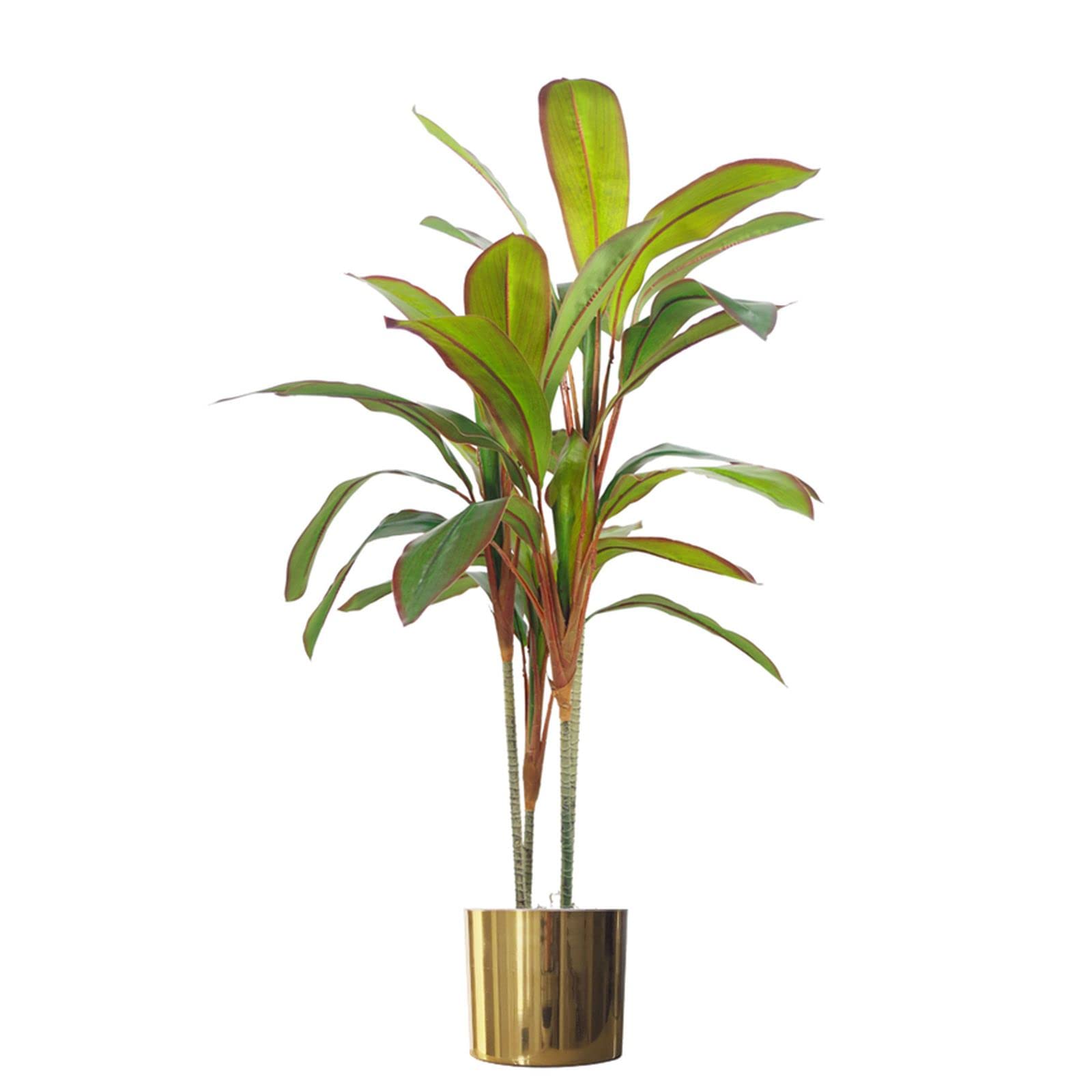 Leaf 100 cm künstliche realistische Dracaena Tropische Pflanze mit goldenem Metall-Pflanzgefäß