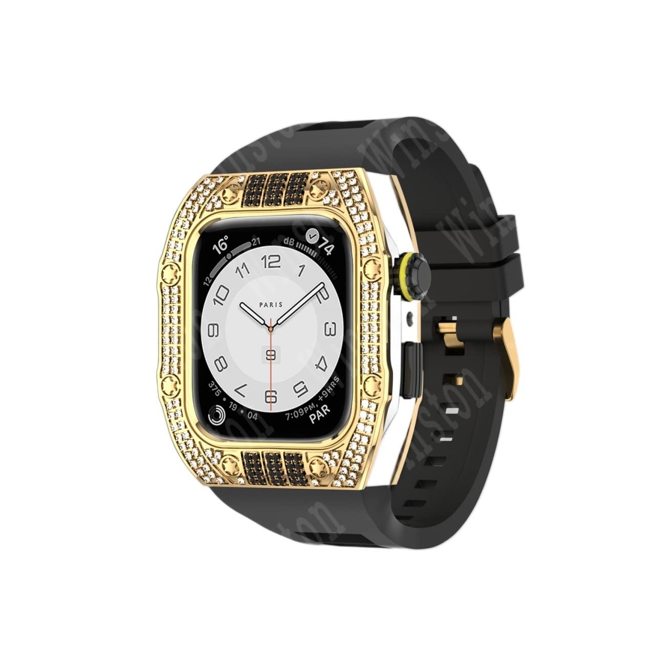 KANUZ Luxuriöses Diamantengehäuse-Modifikationsset, Mod Metallrahmen-Lünette für Apple Watch Band 7, Hülle, 44 mm, 45 mm, Armband für iWatch 7, 6, 5, 4, Set (Farbe: GB-Diamanten, Größe: 45 mm für 8/7)