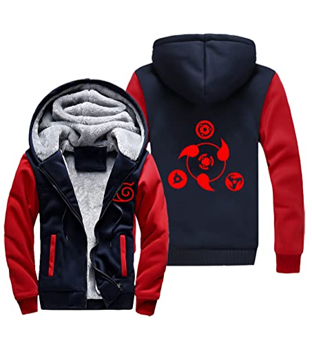 QYIFIRST Herren Damen Anime Feecejacke Hokage Sharingan Full Zip Kapuzenpullover Winter Sweatjacke mit Kapuze Hoodie Mantel Pullover Sweatshirt Windjacke Rot-B EU S