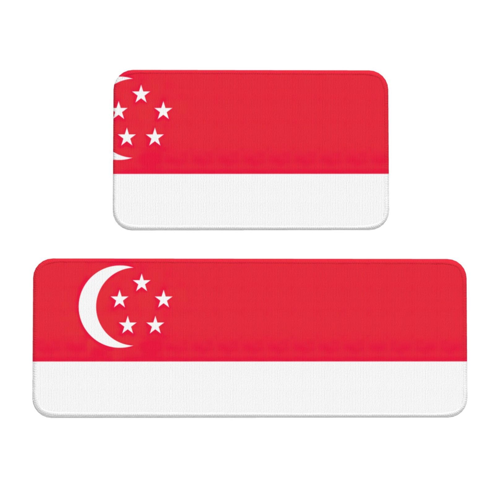 YQxwJL Küchenteppiche mit Singapur-Flagge, rutschfest, 2er-Set, bequeme Stehfußmatten für Küche, Büro