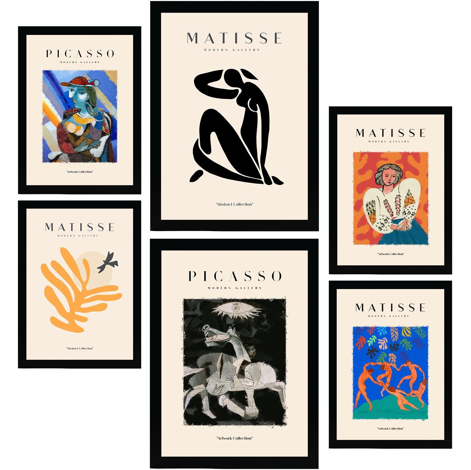 Nacnic Set mit 6 Postern von Picasso und Matisse. Abstrakte Gemälde. Drucke des Fauvismus und Surrealismus für Innenarchitektur und Dekoration. A3 & A4 ohne Rahmen.