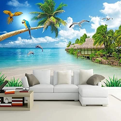 XLMING Blauer Himmel, Weiße Wolken, Sandstrand Und Meereswand Küche Esszimmer Arbeitszimmer Wohnzimmer TV Hintergrund Wand 3D Tapete-250cm×170cm