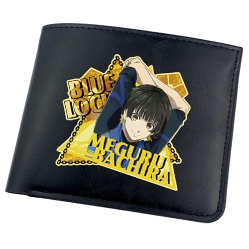 RYNDEX Blue Lo-ck Geldbörse Anime, Kunstleder Kartenetui Geldtasche mit Münzfach, PU-Leder Geldbörse Brieftasche Wallet, für Männer Geschenke(Color:Black 2)