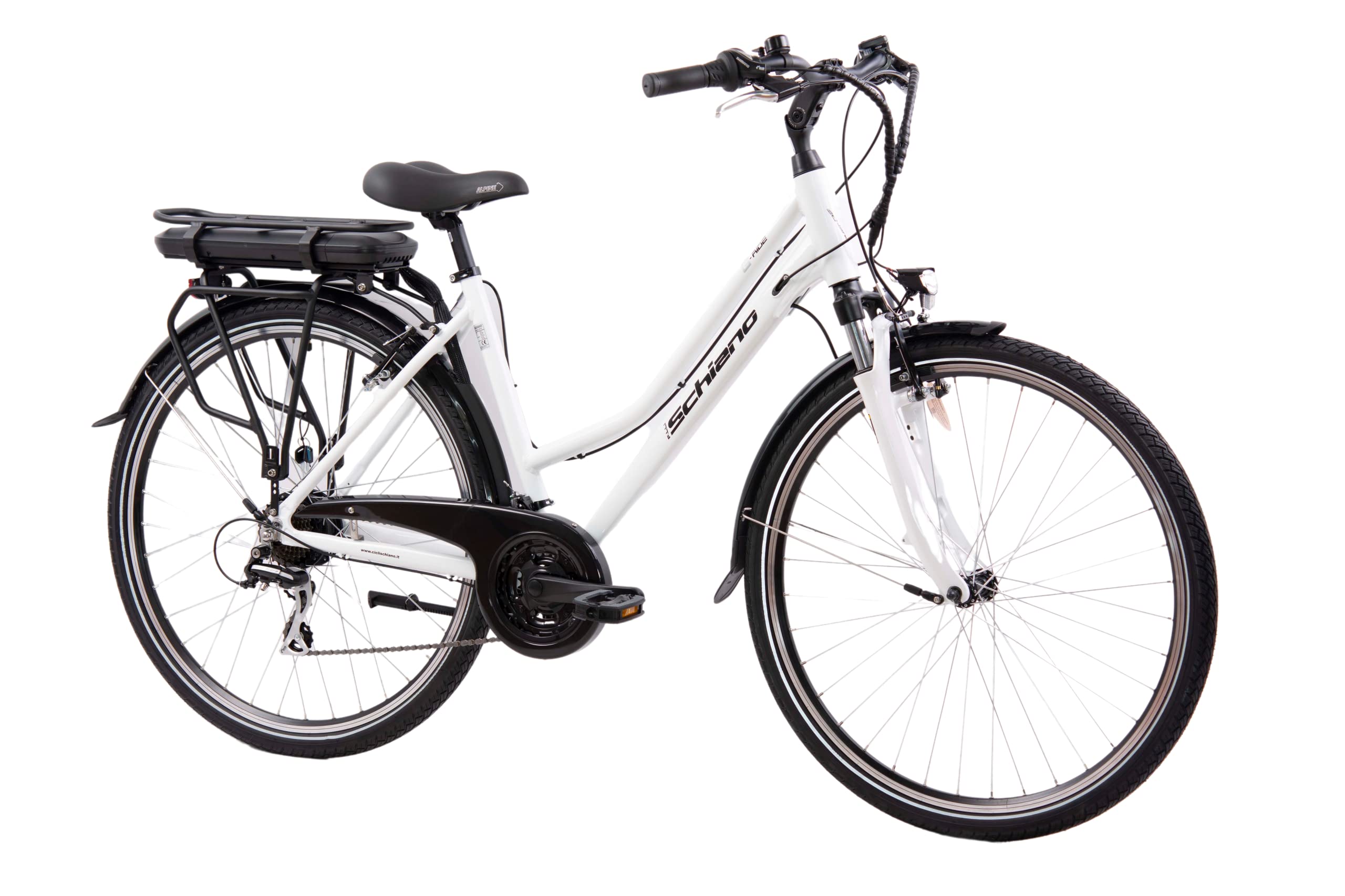 F.lli Schiano E-Ride 28 Zoll City E-Bike, Elektrofahrrad für Damen Herren, Pedelec mit 250W Motor, Shimano 21-Gang-Getriebe, in Weiss