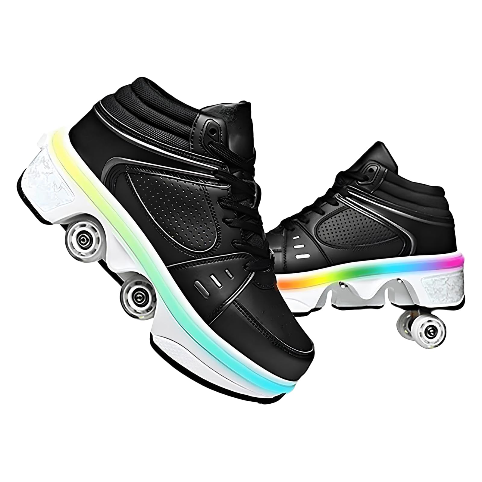 Pinkskattings@ Damen Und Mädchen Rollschuhe ，Schuhe Mit Rollen fuir Jungen Und Herren,Sneakers und Rollen Skate Shoes 2-in-1，Kinderschuhe Skateboard Schuhe (Black, EU41)