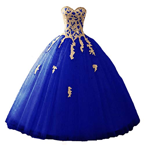 Zorayi Damen Elegante Liebsten Lang Tüll Formellen Abendkleid Ballkleid Hochzeitskleider Blau Größe 40