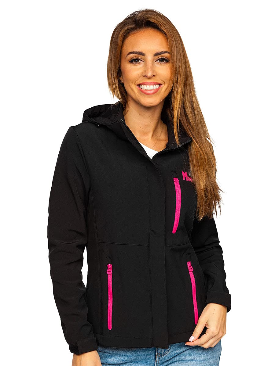 BOLF Damen Softshelljacke Übergangsjacke mit Kapuze Regenjacke Funktionsjacke Winddicht Wasserdicht Sportjacke Trekkingjacke Atmungsaktiv Outdoor Style J.STYLE HH028 Schwarz S [D4D]