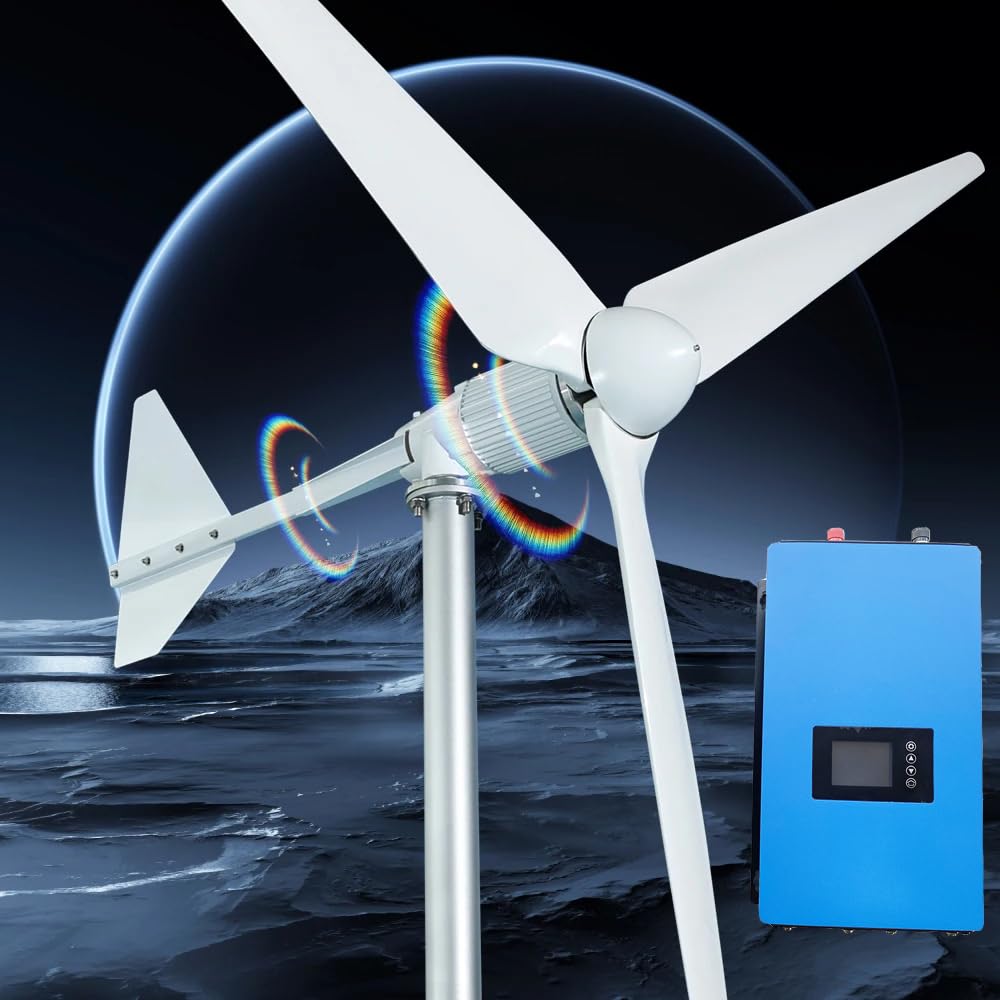 KX-ENERGIE Windkraftanlage 3000W 48V 96V Windturbine 3 Phase AC Horizontaler Windgenerator 3KW für den Heimgebrauch, Projekt, Bauernhof, 3 Glasfaser Blätter Windmühle (48, Volt)