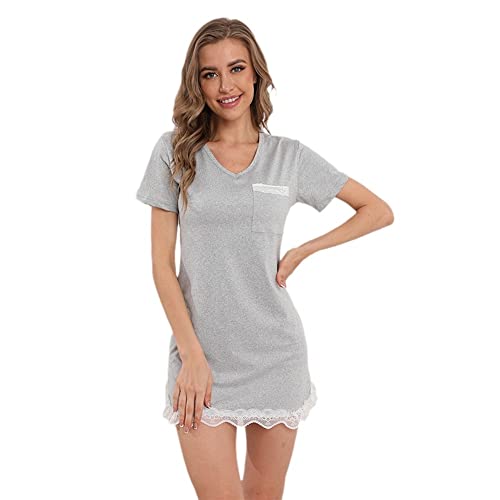 Damen Nachthemd - Sommer Frau Spitze Patchwork Mini Nachthemd Damen Einfarbig Kurzarm Sexy Nachthemd Sleepshirt, Stil B, XL