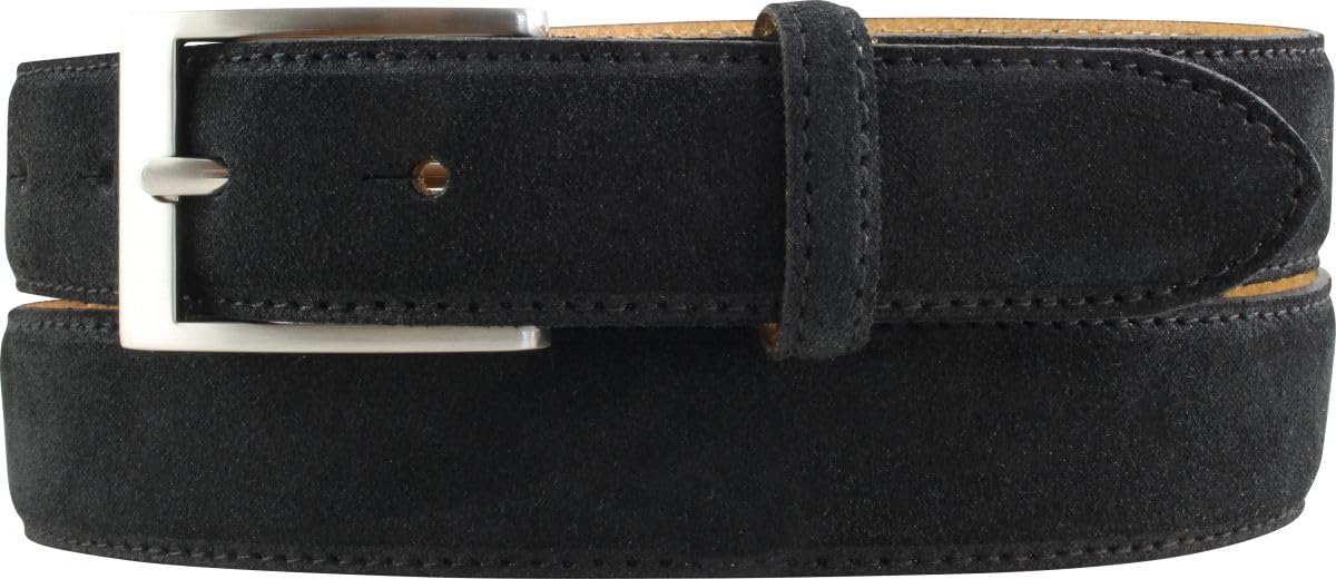 BELTINGER Italienischer Veloursleder-Gürtel, 30 mm breit, Herren, Wildleder, Anzuggürtel, Hosengürtel, Schließe Silber | Schwarz 100cm