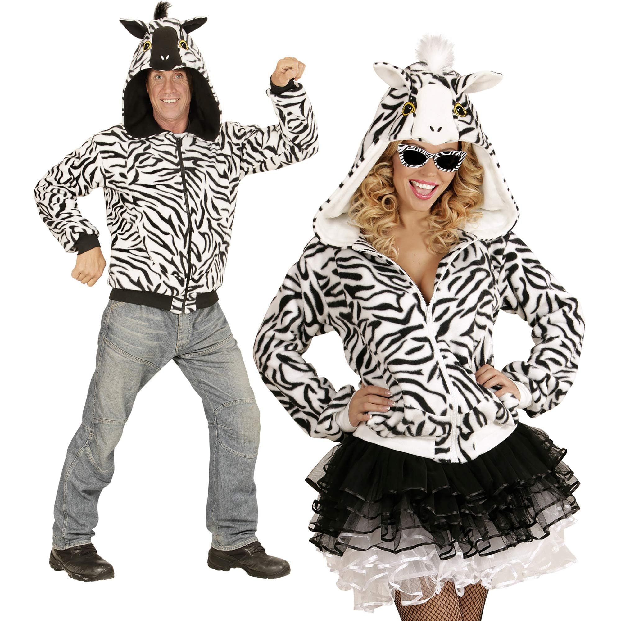 Widmann - Kostüm Zebra, Fleecejacke mit Kapuze, Karneval, Mottoparty