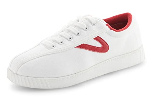 TRETORN Nyliteplus Canvas Sneaker Damen Schnürschuhe Casual Tennisschuhe Klassischer Vintage Stil, weiß/rot, 42.5 EU