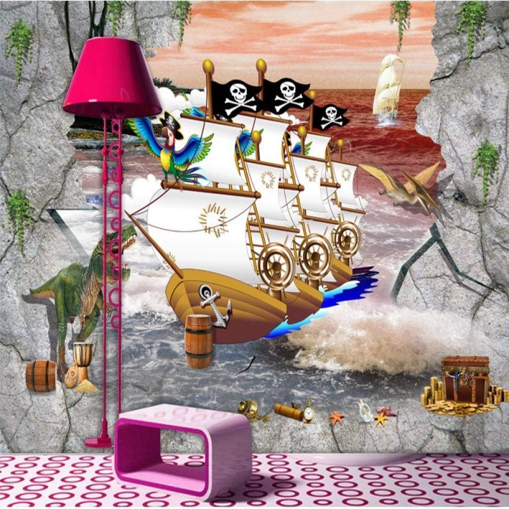 Piratenschiff Dinosaurier Meer 3D Tapete Poster Restaurant Schlafzimmer Wohnzimmer Sofa TV Dekorative Wand-300cm×210cm