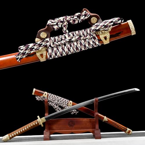 LQSMX sword 104cm Hohe Konfiguration Samuraischwert Sharp Katana Tachi Hand geschmiedete T10 Stahl brennende Klinge Wasserfluss-Formmuster-Technologie Geschenke/Kampfkunst Praxis/Sammlung