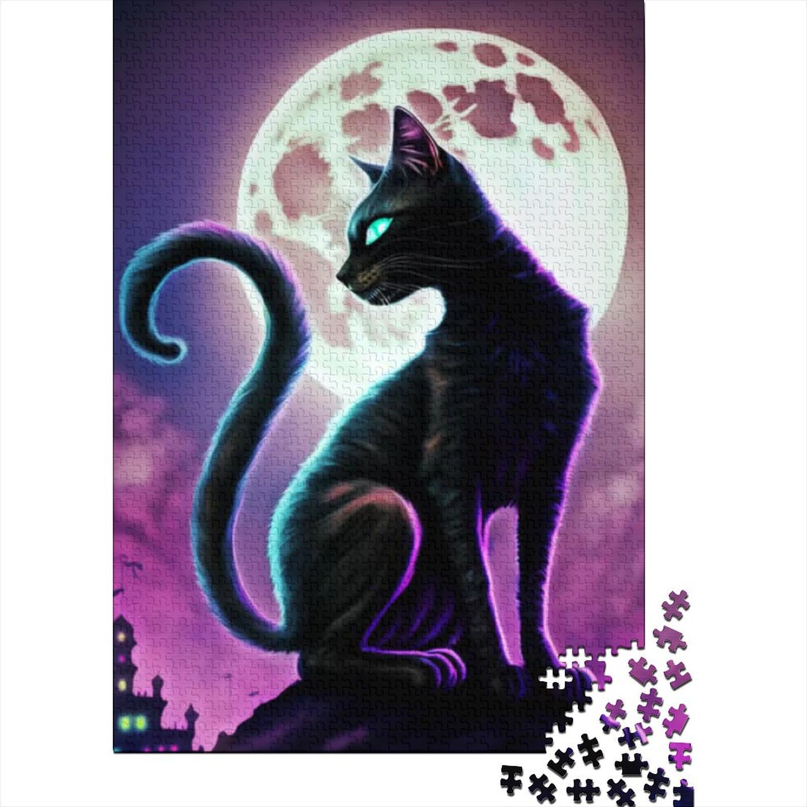 1000-teiliges Puzzle für Erwachsene, Puzzle „Schwarze Katze und Mond“ für Erwachsene, 1000-teiliges Puzzle, Puzzle für Erwachsene, Lernspiel, Herausforderungsspielzeug (Größe 75 x 50 cm)